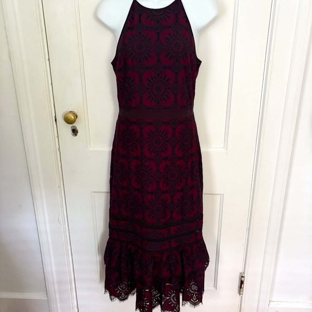 Banana Republic Black & Wine Embroidered & Lace Halter Midi Dress, S 2